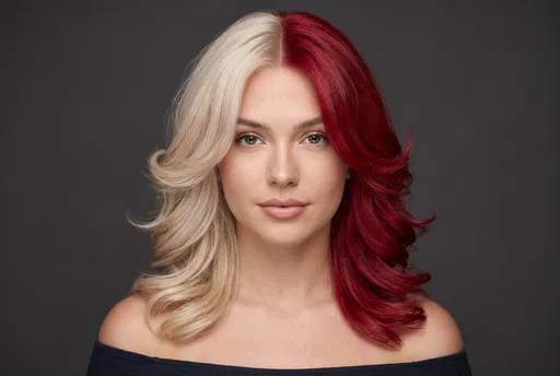 Woman With Blonde and Red Split-Dye Hair