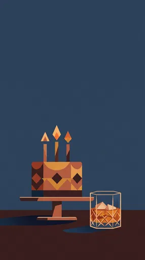 Geometric Birthday Cake and Whiskey Illustration