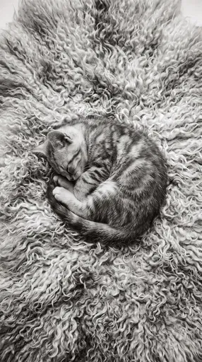Sleeping Tabby Kitten on Sheepskin Rug