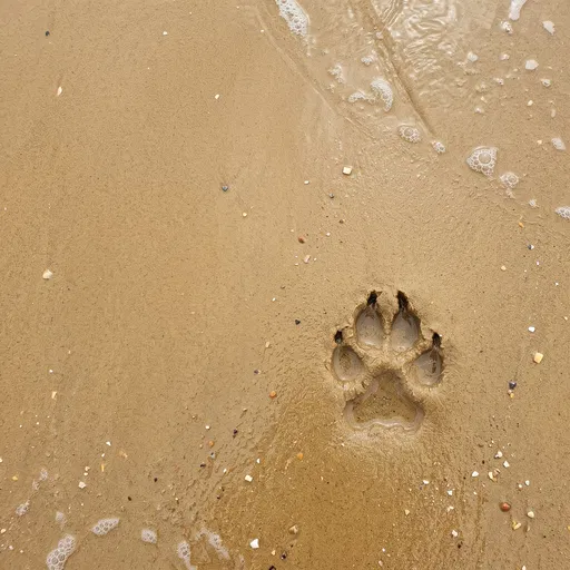 Single Dog Paw Print in Wet Sand