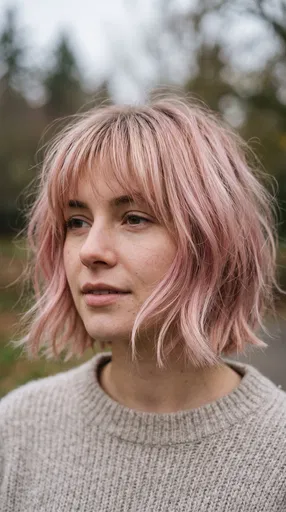 Woman with Pastel Pink Bob Portrait