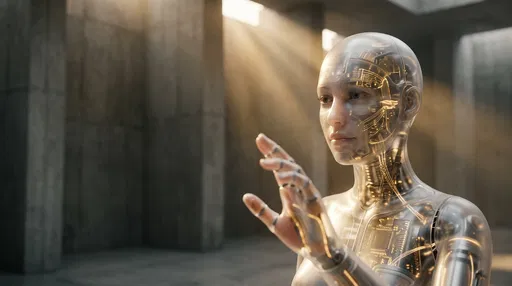 Translucent Futuristic Cyborg Reaching Out