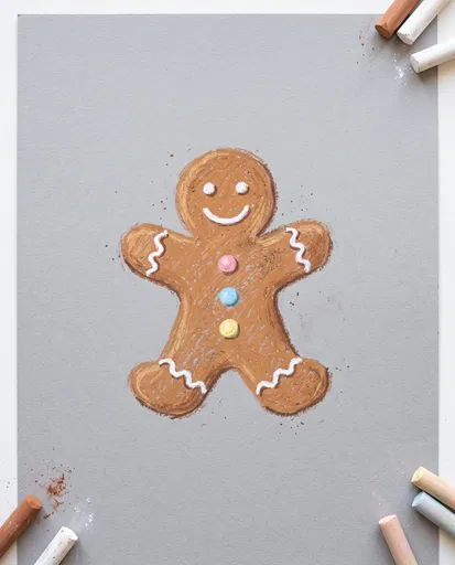 Pastel Chalk Drawing of Gingerbread Man
