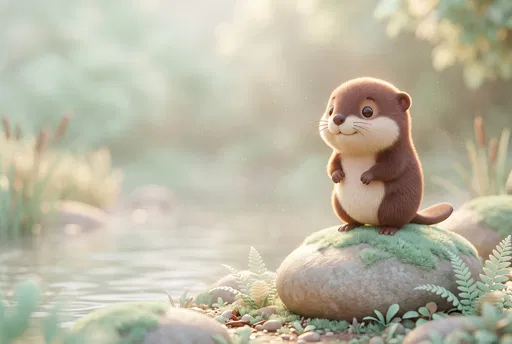 Cute 3D Woodland Creature on Mossy Rock