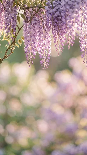 Backlit Lavender Wisteria With Bokeh Copy Space