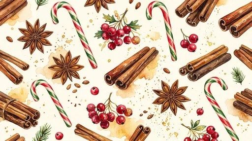 Watercolor Holiday Candy Cane and Spice Pattern