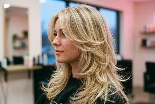 Blonde Woman With Layered Butterfly Haircut