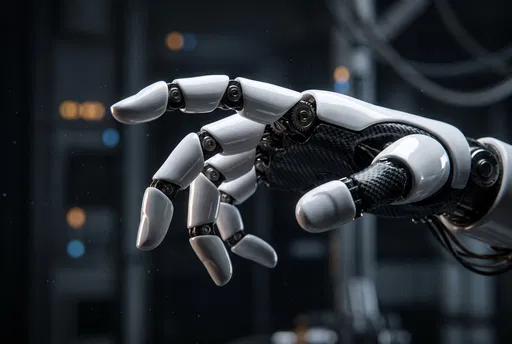 Glossy White Robotic Hand Reaching Out