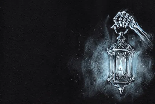 Chalk Drawing of Skeletal Hand Holding Lantern