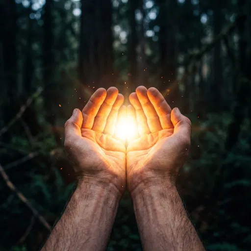 Cupped Hands Holding Glowing Golden Light
