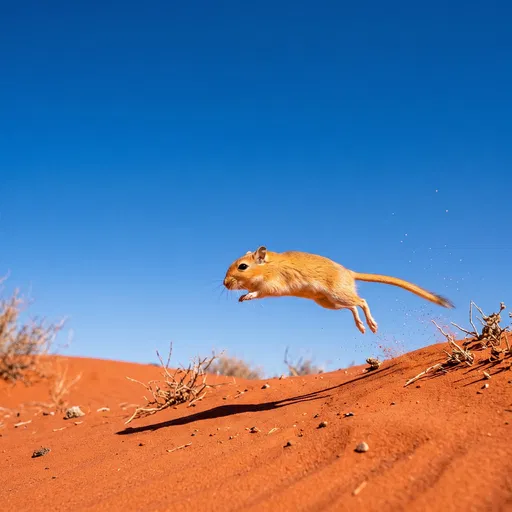 Golden Gerbil Leaping Over Red Desert