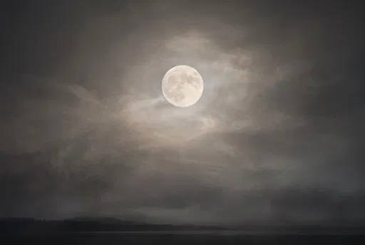 Full Moon in Hazy Night Sky