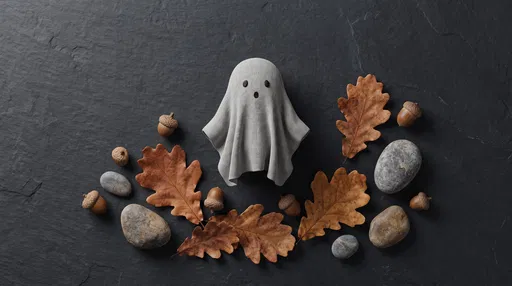 Fabric Ghost With Autumn Leaves Flat Lay