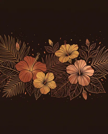 Warm Terracotta and Gold Hibiscus Illustration