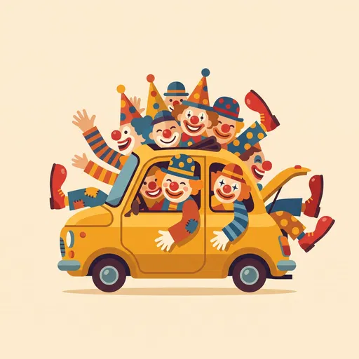 Flat Illustration of Yellow Clown Car
