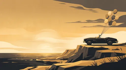 Vintage Roadster with Balloons on Cliff