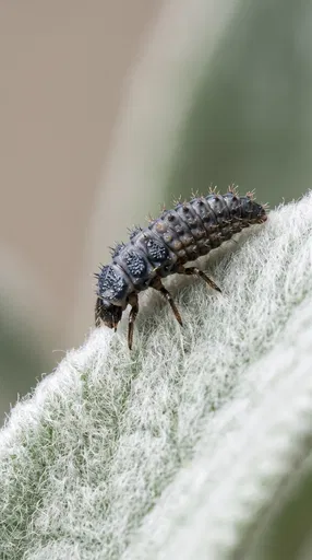Ladybug Larva on Fuzzy Leaf Macro