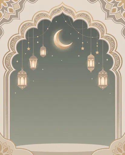 Islamic Arch Frame with Crescent and Lanterns