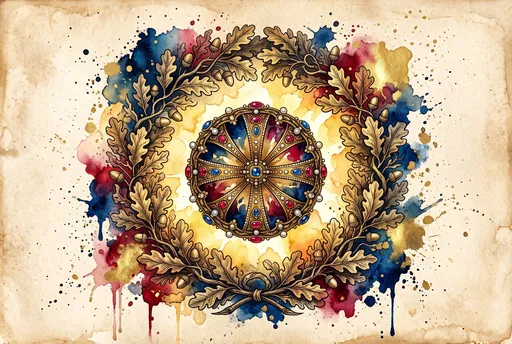 Watercolor Royal Crown and Oak Wreath