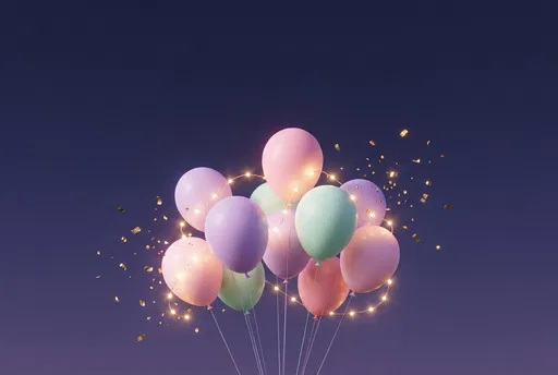 Pastel Balloons Floating in Twilight Sky