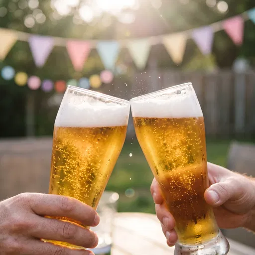 Two Beer Glasses Clinking Outdoors