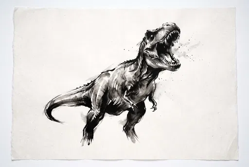 Sumi-e Ink Wash Roaring T-Rex Illustration