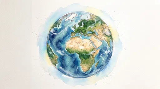 Watercolor and Ink Illustration of Planet Earth