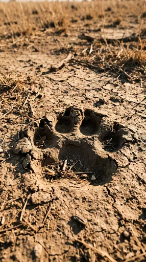 Large Predator Paw Print in Dry Soil