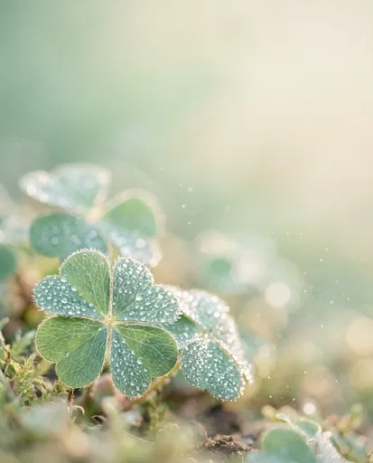 Macro Four-Leaf Clover With Morning Dew