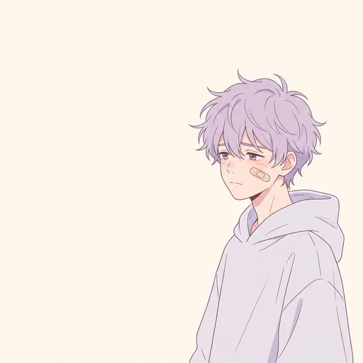 Sad Anime Boy with Lavender Hair