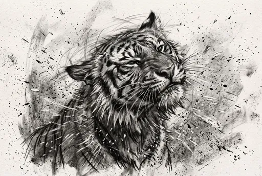 Charcoal Drawing of Tiger Shaking Water