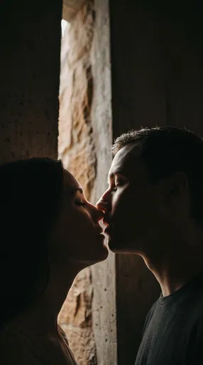 Silhouette of Couple About to Kiss
