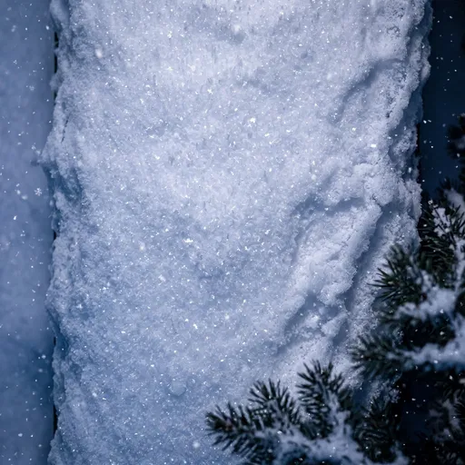 Sparkling Snow Ledge With Pine Branches