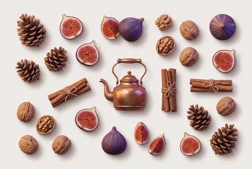 Autumn Flat Lay Clipart with Copper Kettle