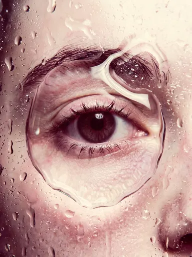 Eye Magnified Through Water Droplet