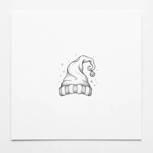 Minimalist Ink Drawing of Christmas Elf Hat