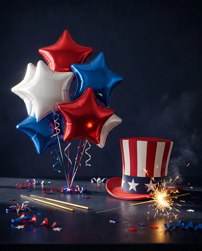 Fourth of July Balloons and Top Hat