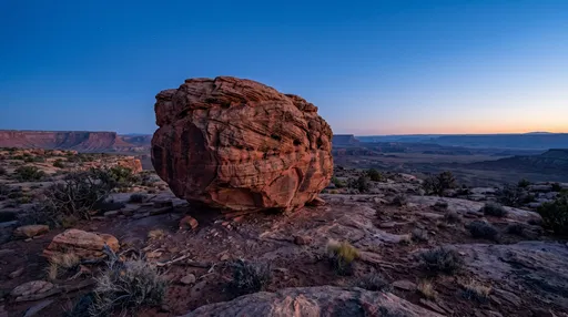 Red Sandstone Boulder in Twilight Desert