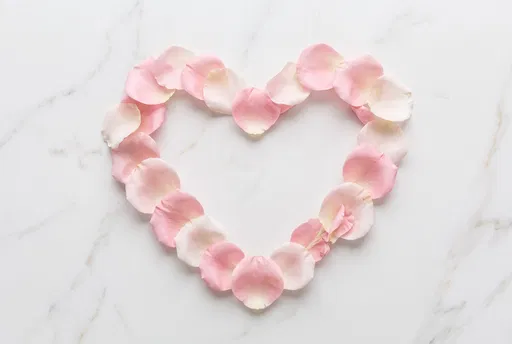 Pastel Rose Petal Heart on Marble