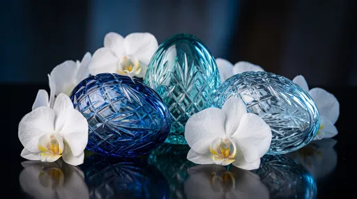Blue Crystal Easter Eggs With White Orchids