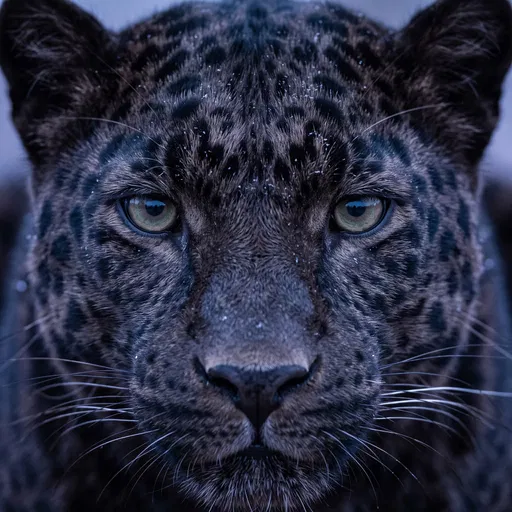Symmetrical Close-Up of Black Leopard Face