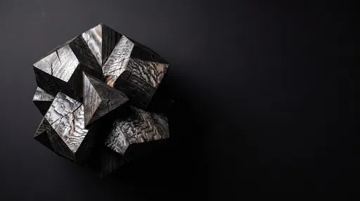 Charred Wood Geometric Sculpture Flatlay