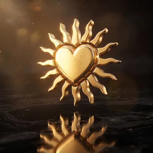 Golden Heart Sun Icon on Dark Surface