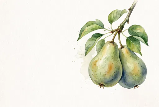 Watercolor Green Pears on Branch
