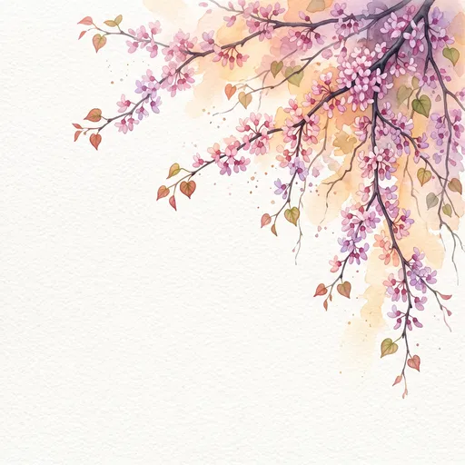 Watercolor Redbud Blossoms Corner Frame