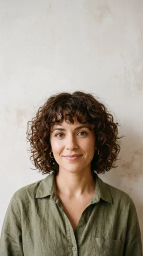 Smiling Woman With Curly Shag Haircut
