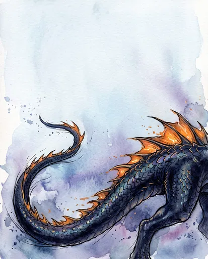 Watercolor Fantasy Dragon Tail Illustration