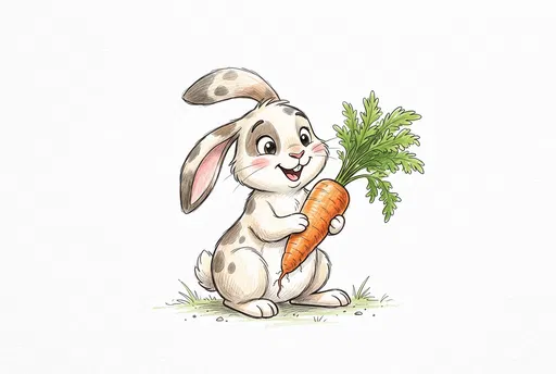 Cartoon Spotted Rabbit Holding Orange Carrot