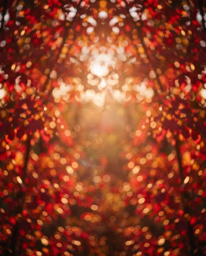 Symmetrical Red Autumn Bokeh Background