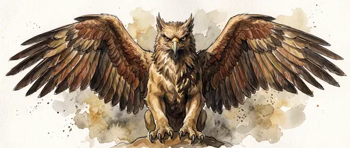 Watercolor Illustration of a Noble Gryphon